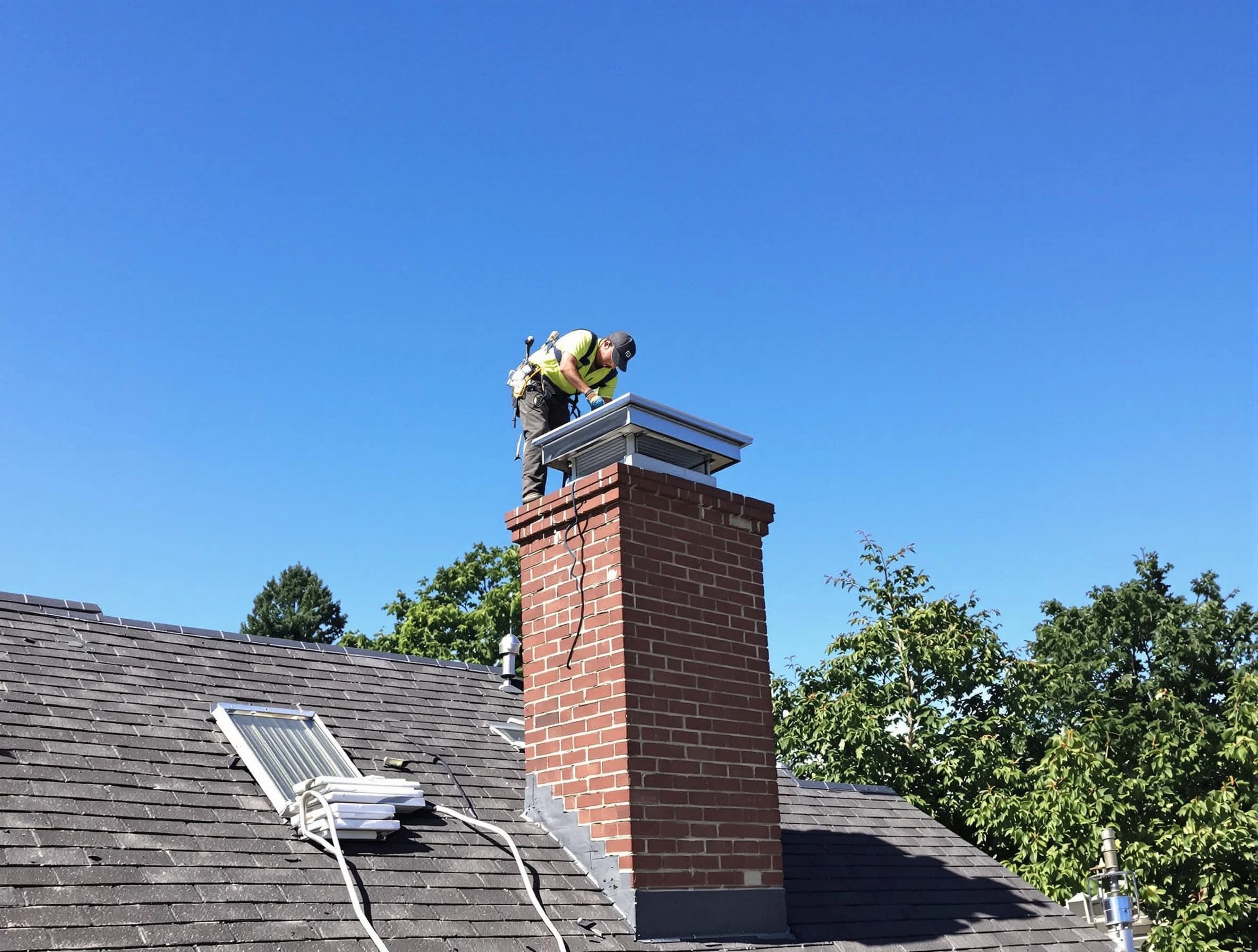 Pinson Chimney Sweep technician measuring a chimney cap in Pinson, AL